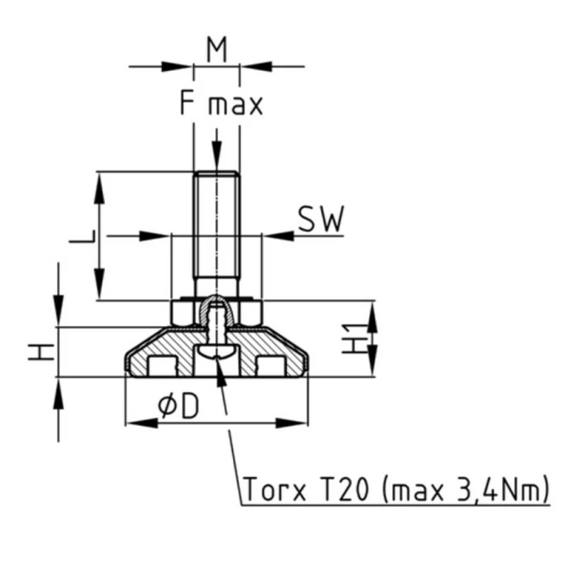 Acier Inoxydable (cage), Acier Zingué (vis) Et Plastique (Polypropylène) ; 4x Vérin Vis De Réglage Acier Pied De Meuble étagère Outillage Atelier – Image 2