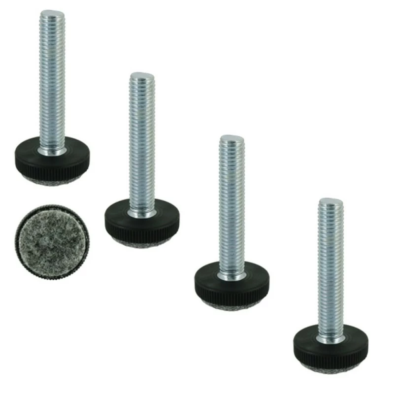 Acier Zingué (vis), Plastique (Polypropylène) Et Feutre ; 4x Vérin Vis De Réglage Avec Feutre Pied De Meuble étagère Outillage Atelier