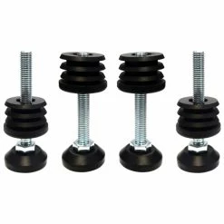 Acier (zingué) Et Plastique (Polypropylène) ; 4x Vérin Vis Réglable M8x60 Avec Insert Fileté Rond Rentrant Pour Tube Ø25mm Pied Ajustable Mise A Niveau Meuble Outillage