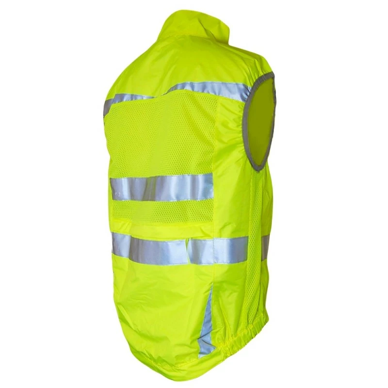 Polyester Gilet Course Jaune Fluo Réfléchissant Sans Manches Avec Zip Intégral Et Poche Arrière EN1150 – Image 2