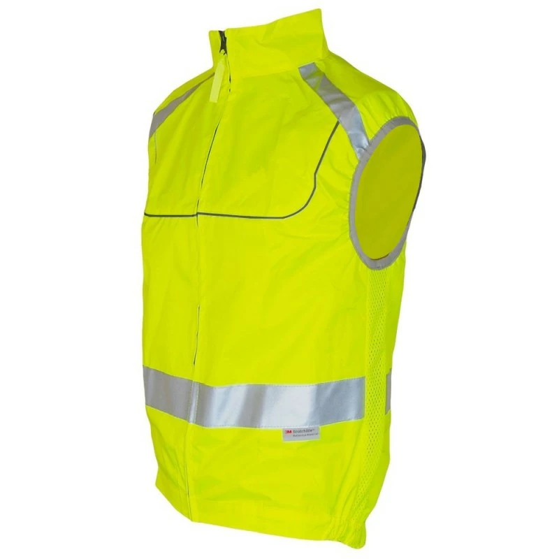 Polyester Gilet Course Jaune Fluo Réfléchissant Sans Manches Avec Zip Intégral Et Poche Arrière EN1150