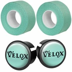 Coton Et Plastique VELOX GUIDOLINE TRESSOSTAR 90 VERT CELESTE BIANCHI AVEC BOUCHON DE CINTRE GUIDON ROUTE COURSE VINTAGE EROICA FIXIE